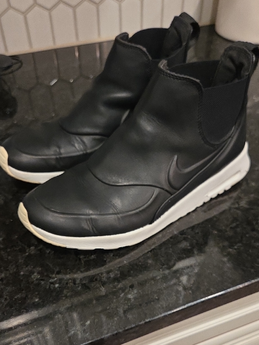 Womens Nike Air Max Thea Mid Black Leather Slip-On Sneakers Size 10